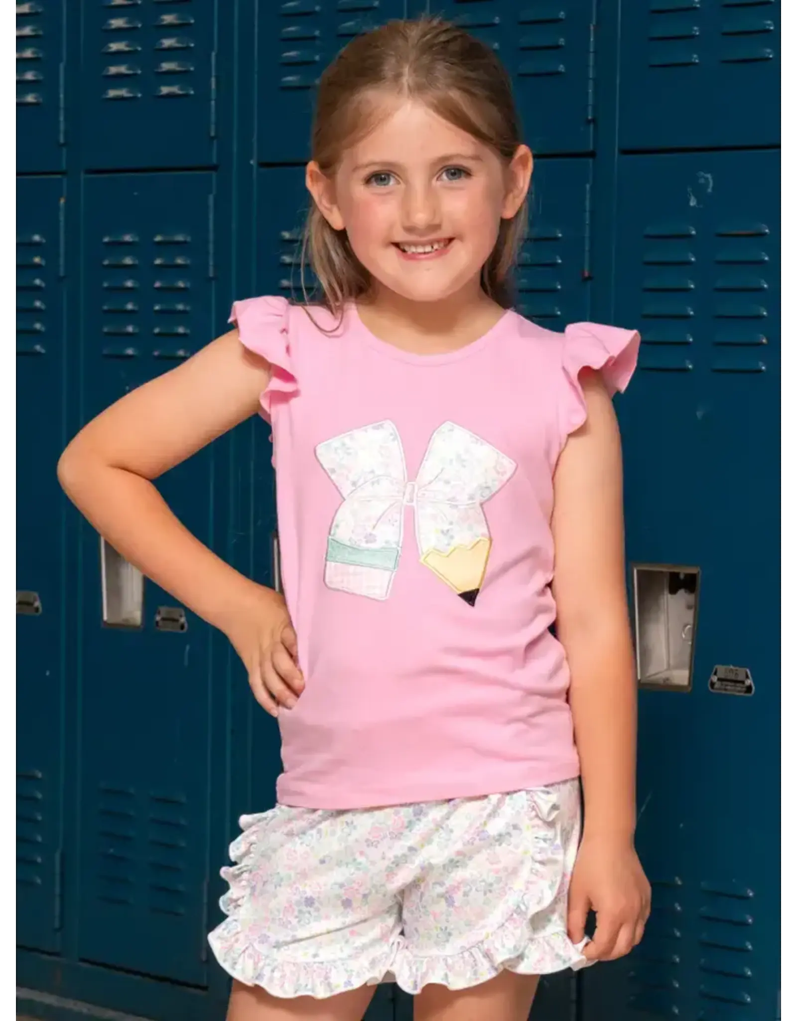 Sweet Embroidered Pencil Bows Ruffle Set
