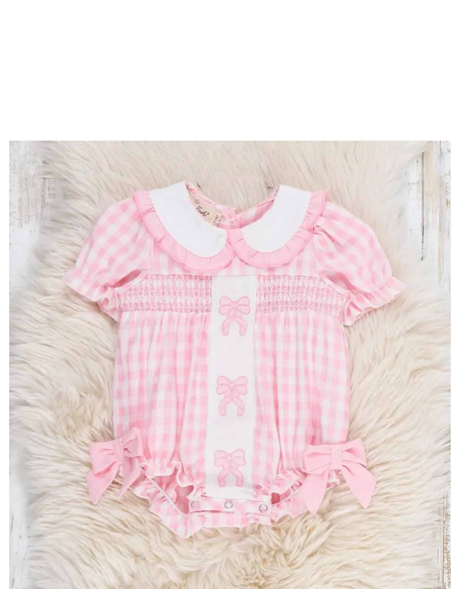 Pretty Bows Gingham Embroidered Romper