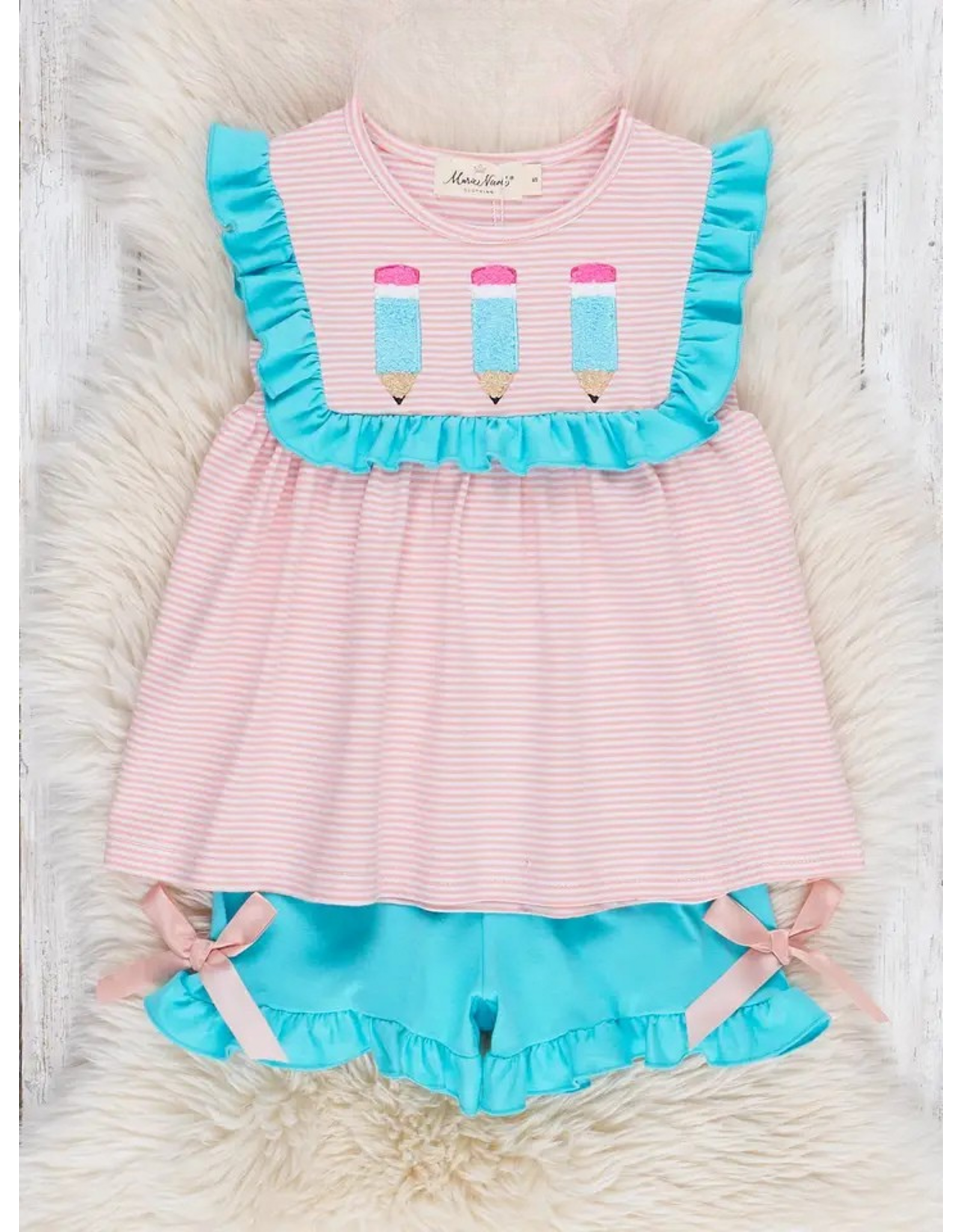 Turquoise Embroidered Pencil Ruffle Set