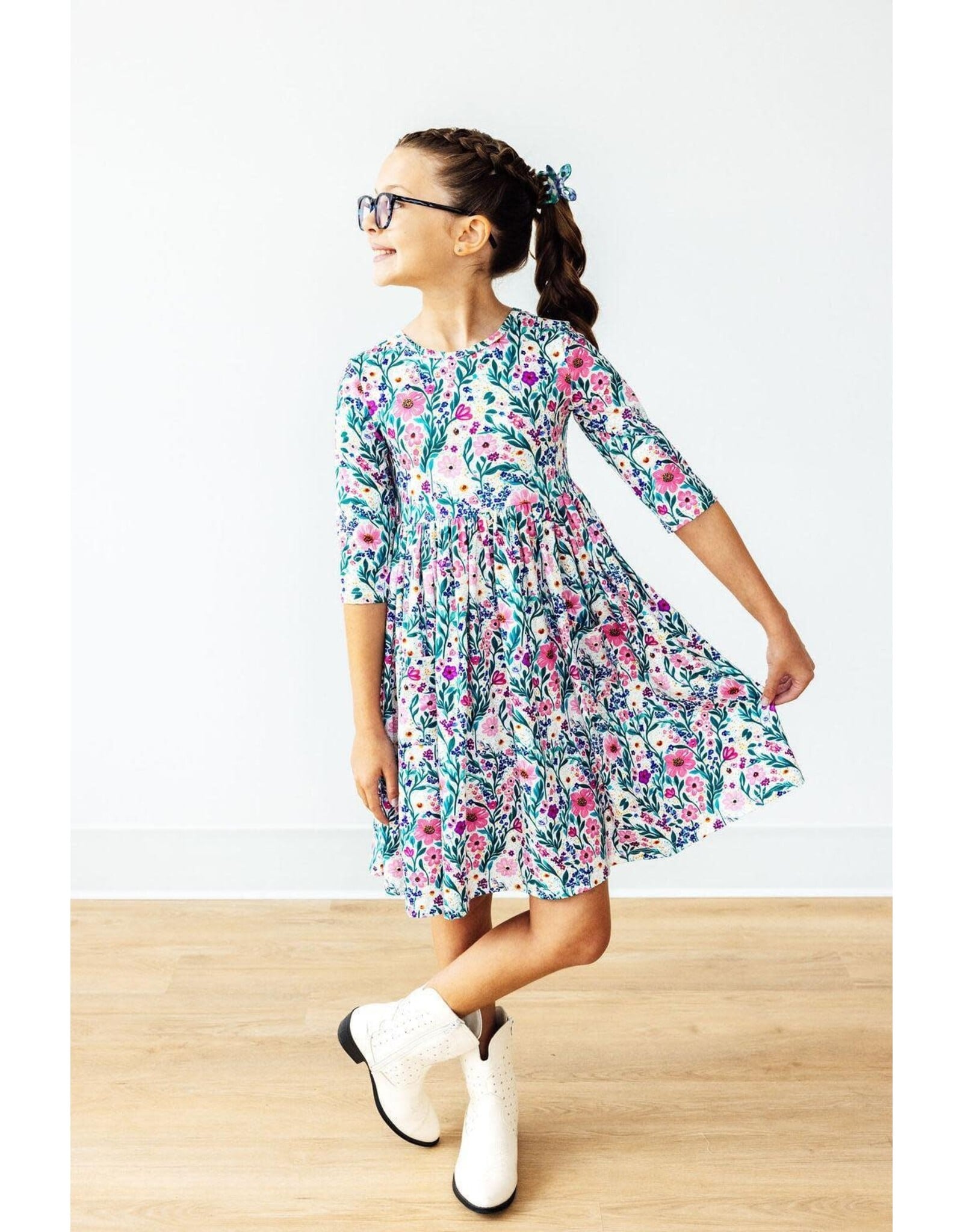 Mila & Rose Mila & Rose- Vivid Garden 3/4 Sleeve Pocket Twirl Dress