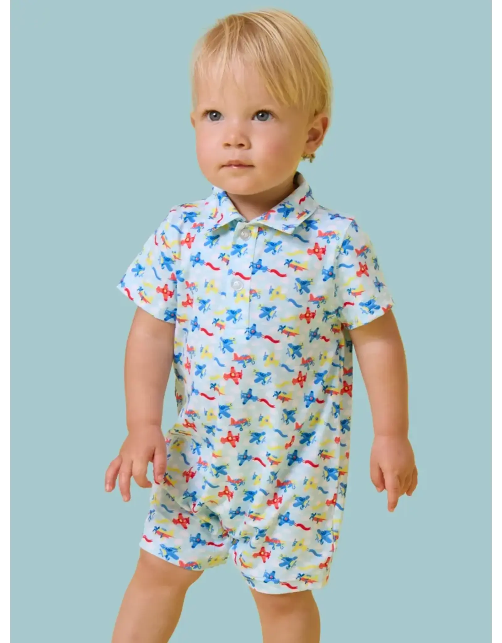 Ruffle Butts Ruffle Butts- Tiny Plane Parade Performance Polo Romper