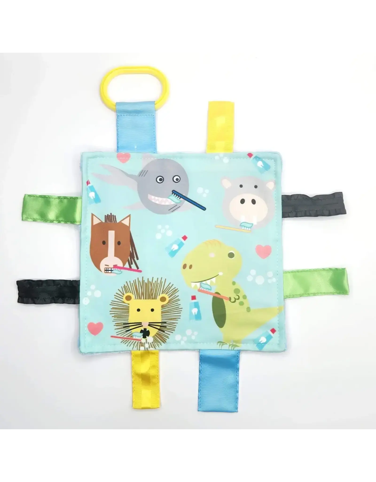 Baby Jack & Company Baby Jack & Co.- Baby Animals Brushing Teeth Crinkle Tag Toy Teether 8’ x 8’