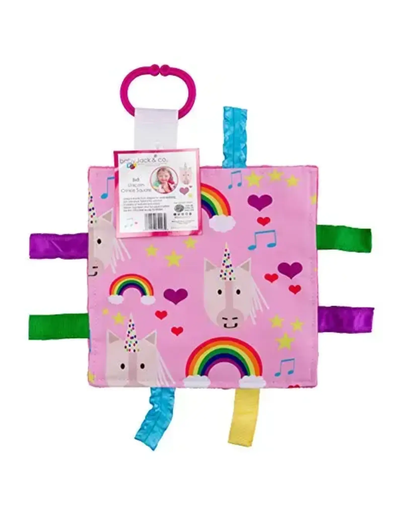 Baby Jack & Company Baby Jack & Co.- Unicorn Hearts Crinkle Tag Toy Teether 8’ x 8’