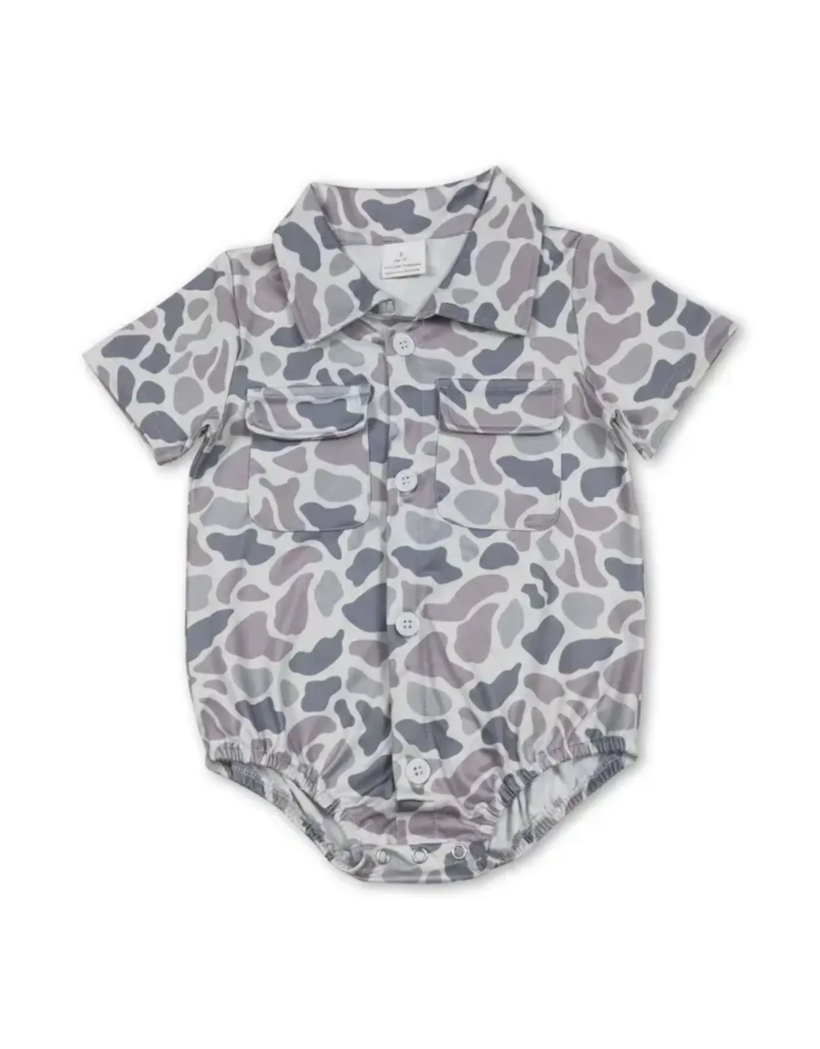 Grey Camo Pocket Button Romper