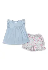 Flutter Sleeve Tunic Floral Ruffle Short Set