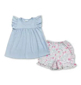 Flutter Sleeve Tunic Floral Ruffle Short Set