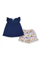 Flutter Sleeve Navy Top Floral Short Set