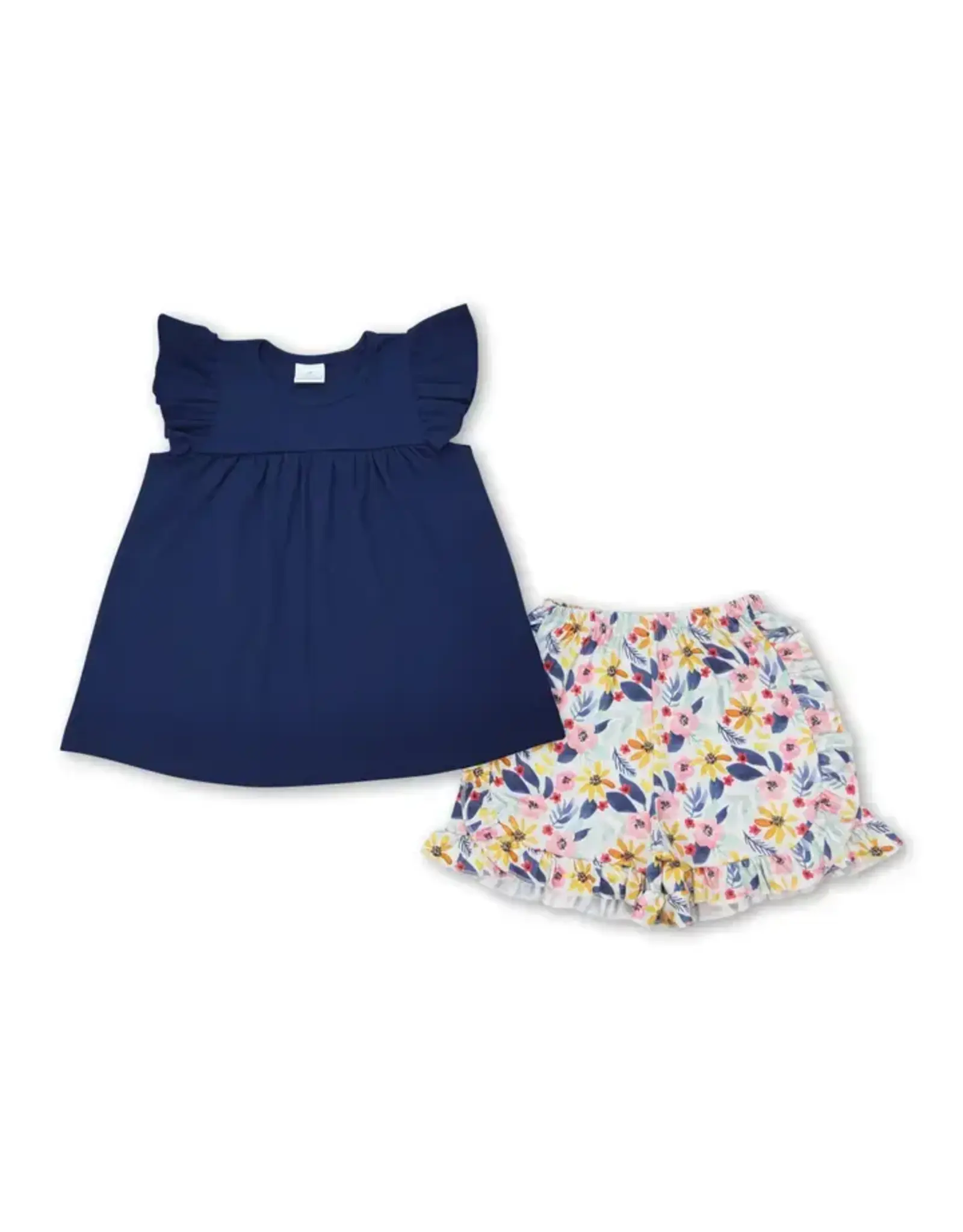 Flutter Sleeve Navy Top Floral Short Set