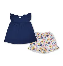 Flutter Sleeve Navy Top Floral Short Set