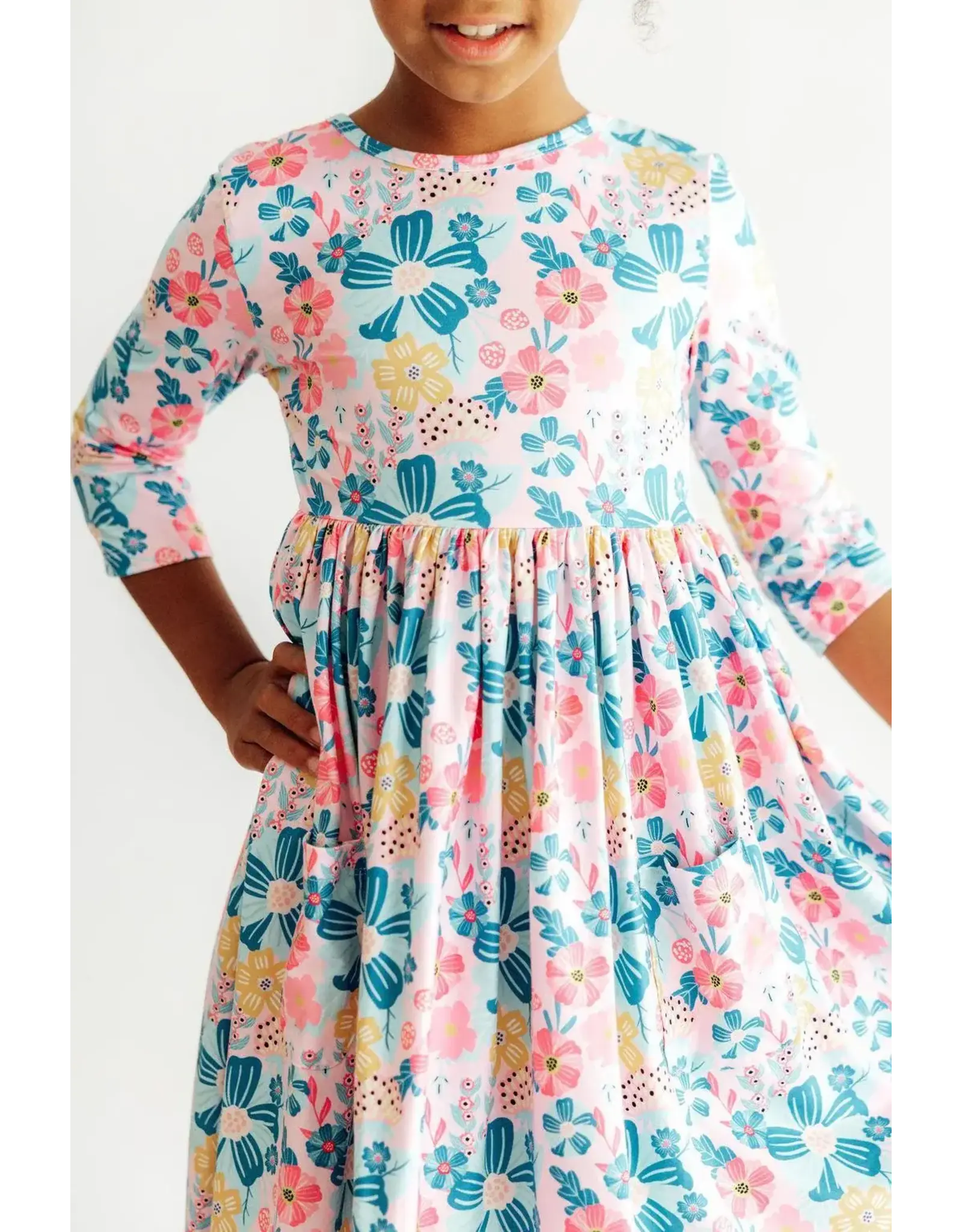 Mila & Rose Mila & Rose- Floral Garden 3/4 Sleeve Pocket Twirl Dress