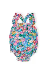 Mila & Rose Mila & Rose- Preppy Floral Ruffle Cross Back Romper