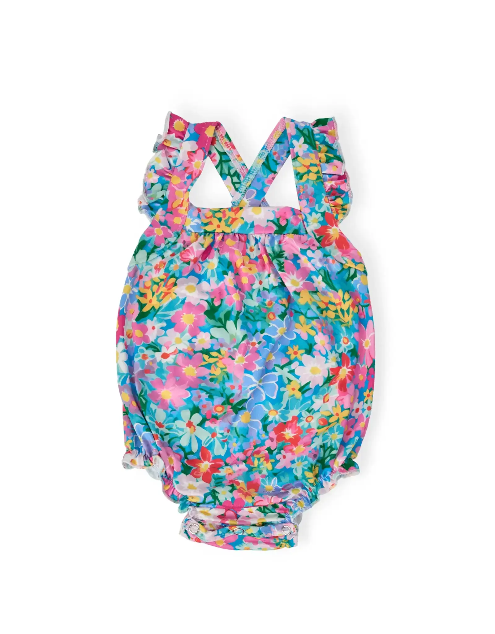 Mila & Rose Mila & Rose- Preppy Floral Ruffle Cross Back Romper