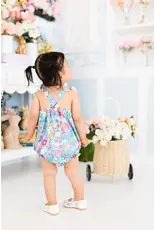 Mila & Rose Mila & Rose- Preppy Floral Ruffle Cross Back Romper