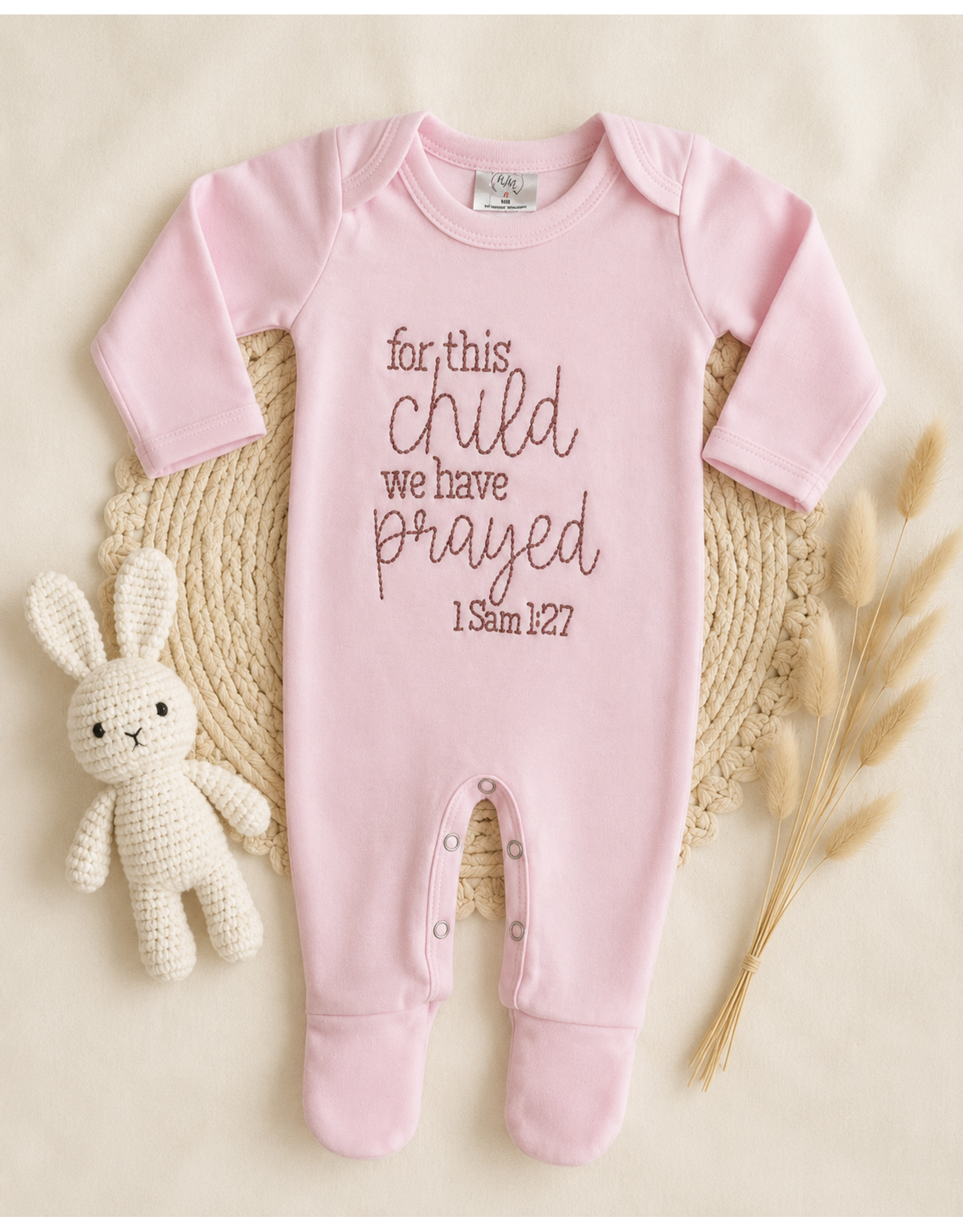 Wonderfully Made Wonderfully Made- ForThis Child We Prayed Pink Romper: NB