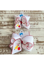 Wee Ones- Pencil/Apple School Embroidered Moonstitch Red Edge Bow