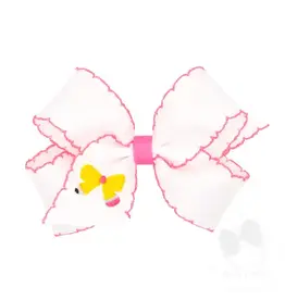 Wee Ones- Pencil Bow School Embroidered Moonstitch Pink Edge Bow