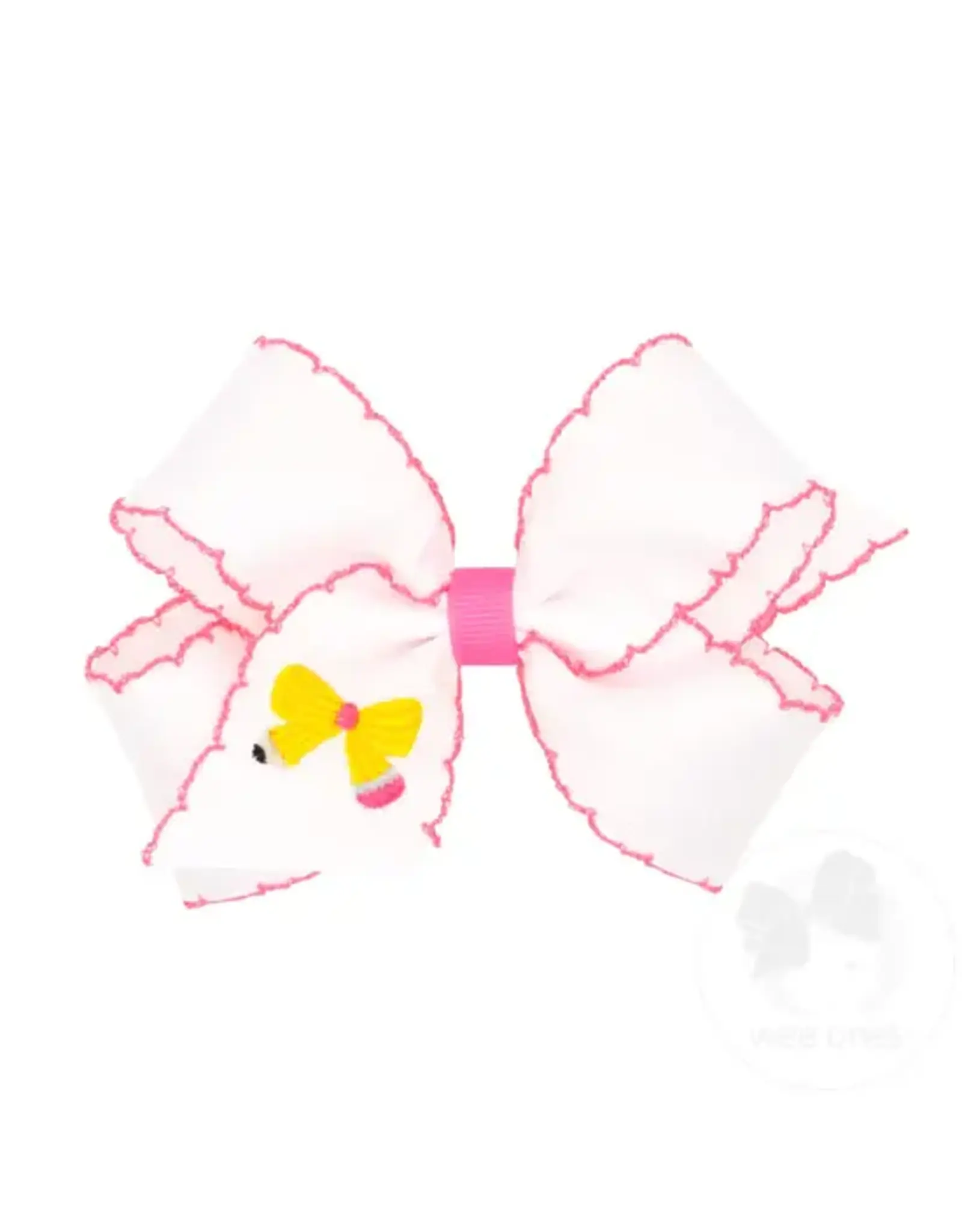 Wee Ones- Pencil Bow School Embroidered Moonstitch Pink Edge Bow