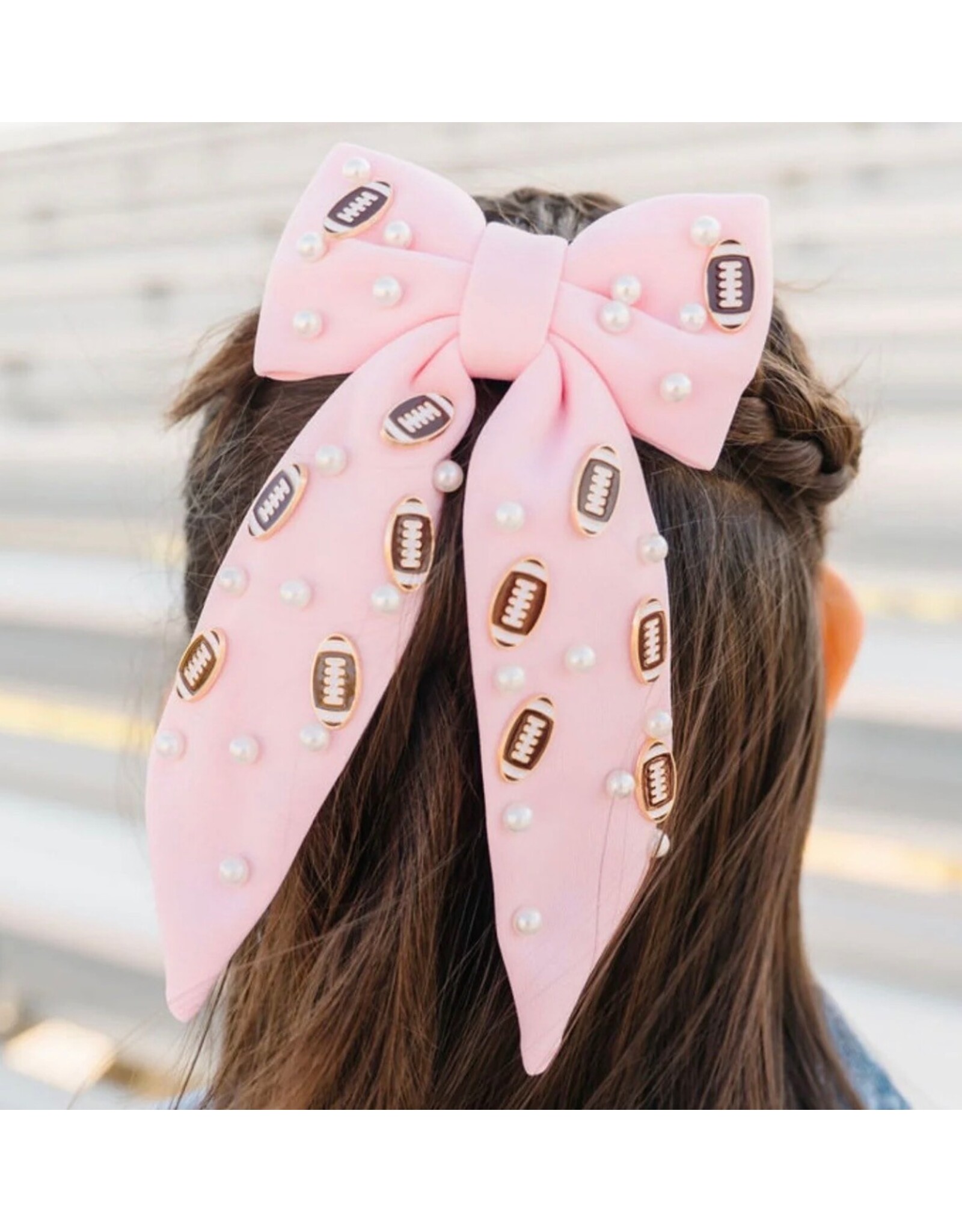 Sweet Wink Sweet Wink- Football Pearl Bow Clip