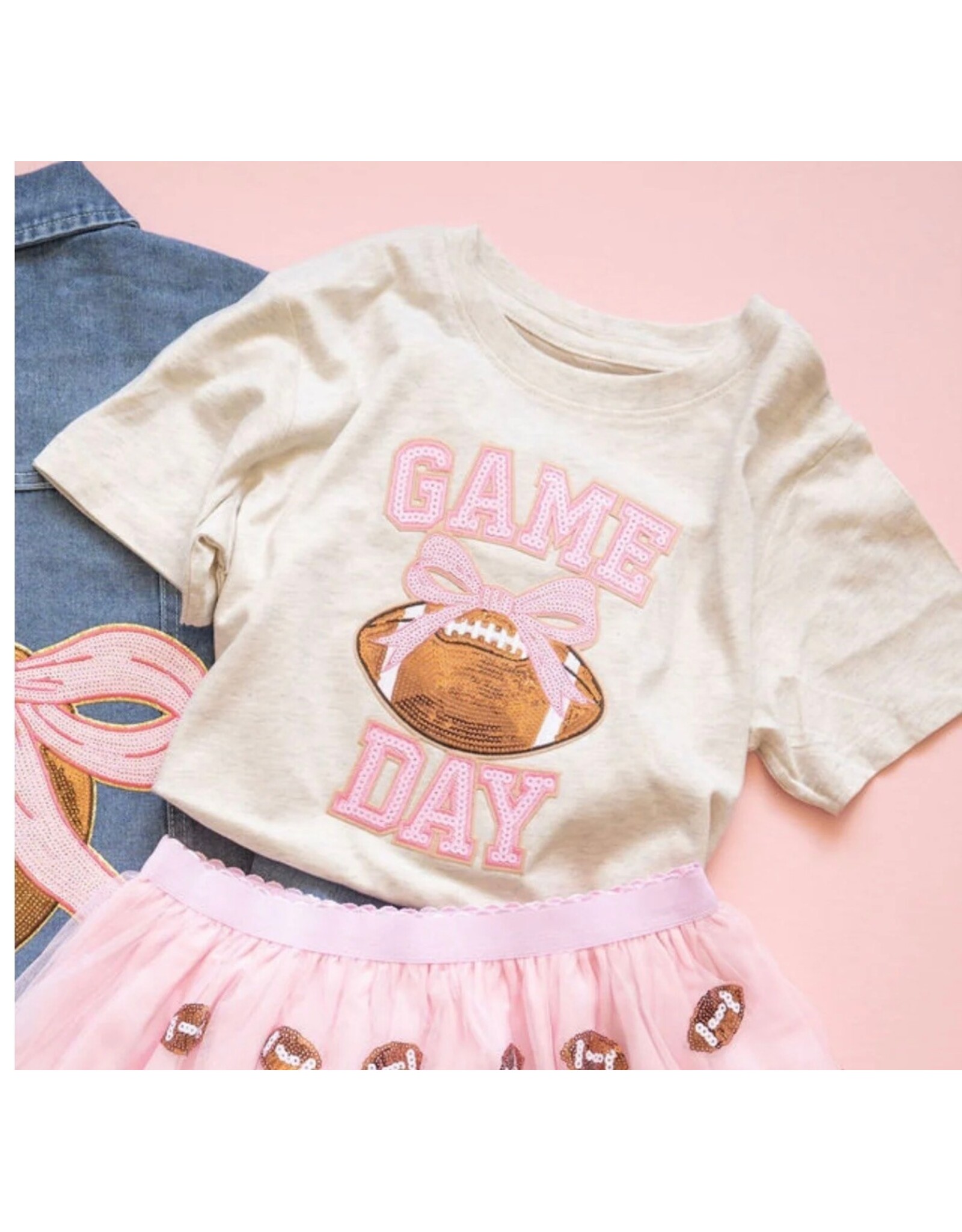 Sweet Wink Sweet Wink- Game Day Sequin Patch S/S Natural Heather TShirt