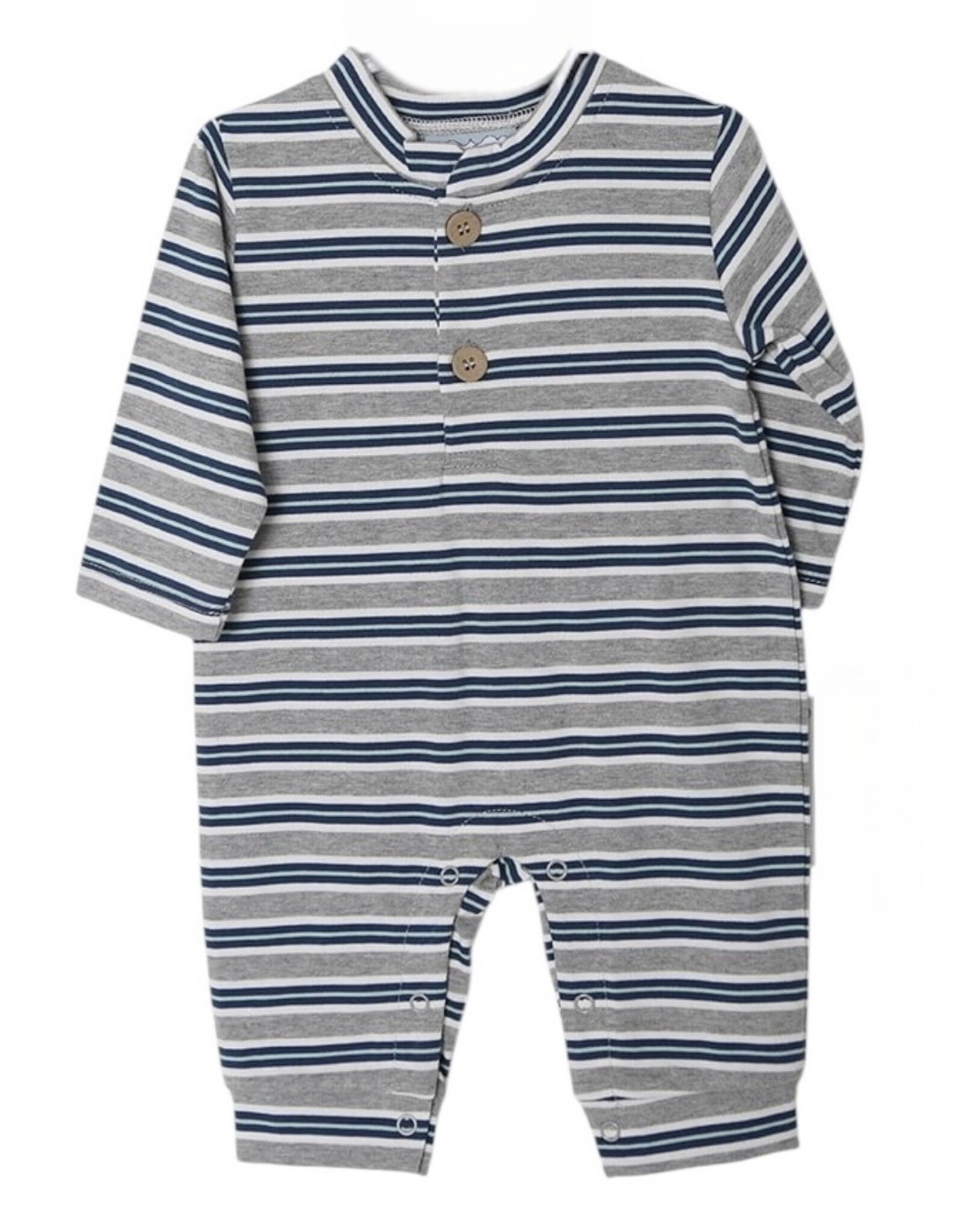 Three Sisters Three Sisters- Karter Romper: Grey & Blue Stripe