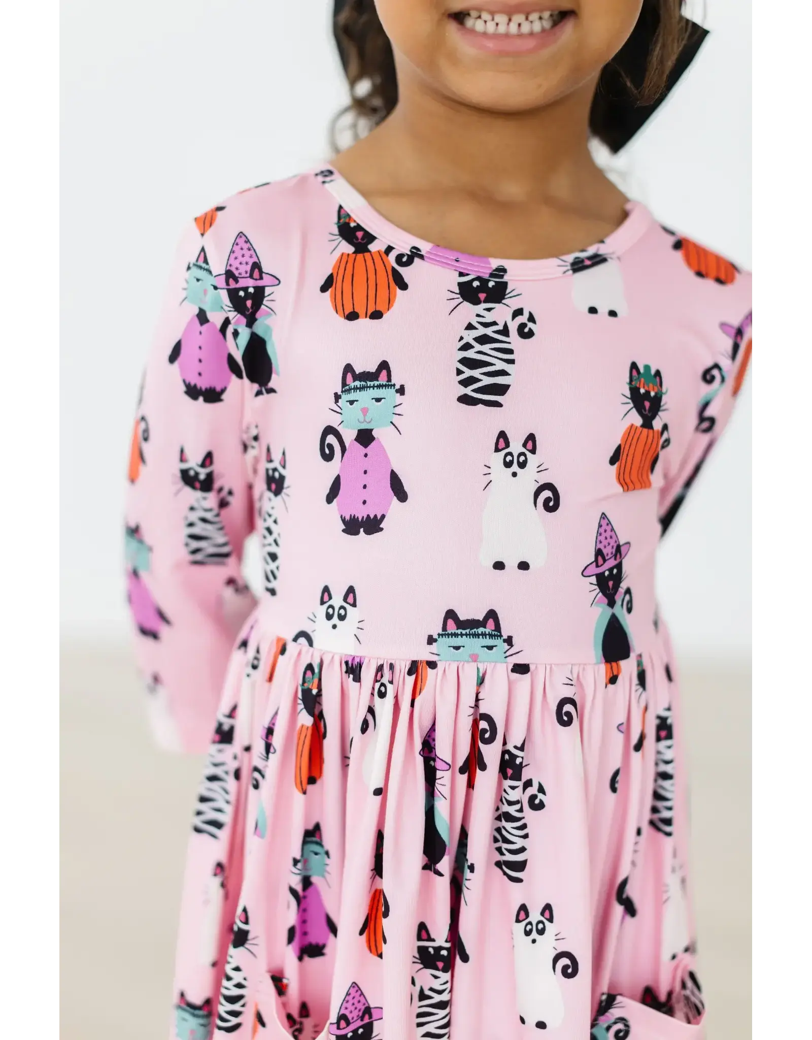 Mila & Rose Mila & Rose-  Purr-fectly Spooky 3/4 Sleeve Pocket Twirl Dress