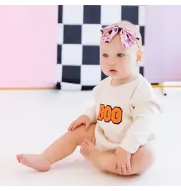 Sweet Wink Sweet Wink- Boo Patch L/S Romper: Natural