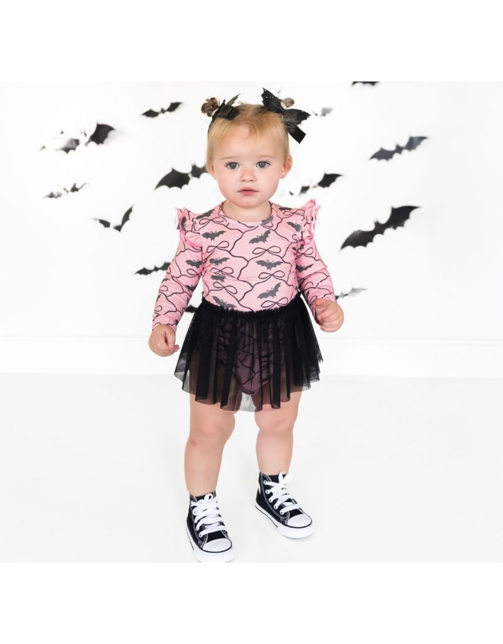 Sweet Wink Sweet Wink- Bat Trellis Printed L/S Tutu Bodysuit
