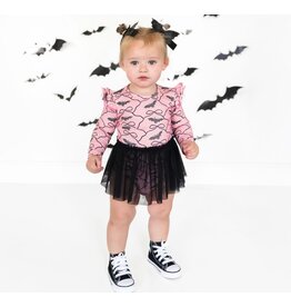 Sweet Wink Sweet Wink- Bat Trellis Printed L/S Tutu Bodysuit