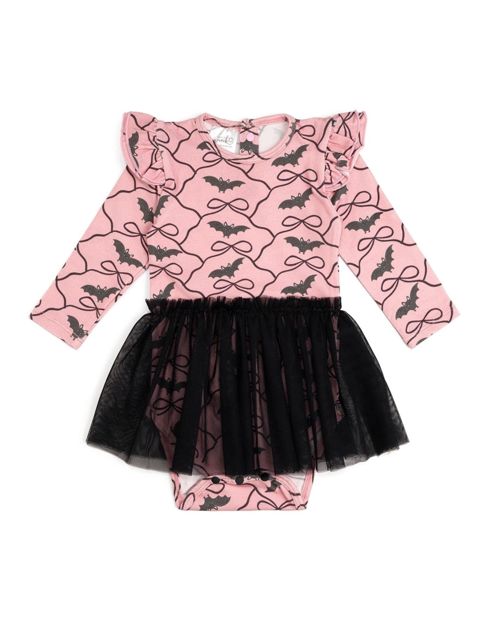 Sweet Wink Sweet Wink- Bat Trellis Printed L/S Tutu Bodysuit