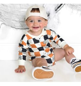 Sweet Wink Sweet Wink- Boo Checkered L/S Natural Romper