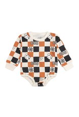 Sweet Wink Sweet Wink- Boo Checkered L/S Natural Romper