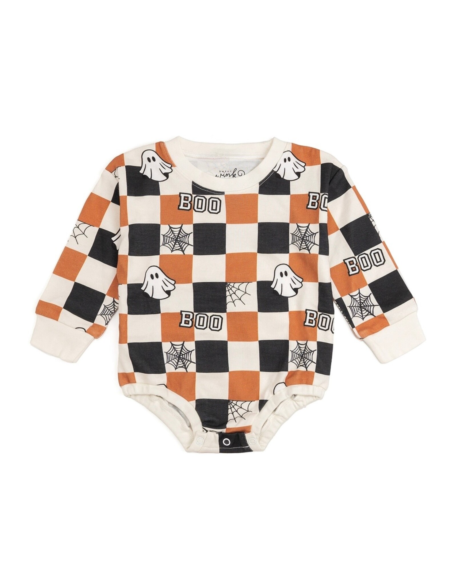 Sweet Wink Sweet Wink- Boo Checkered L/S Natural Romper