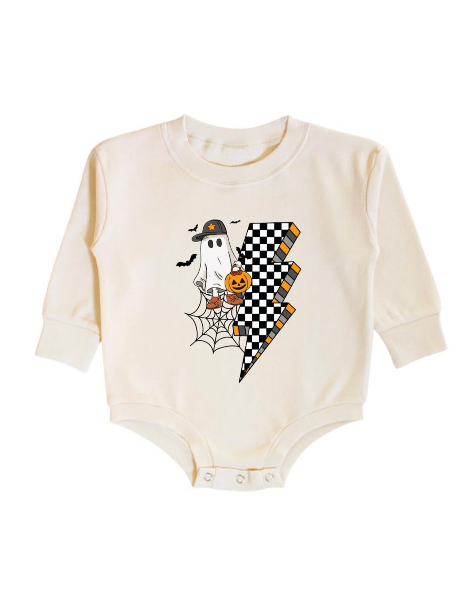 Sweet Wink Sweet Wink- Checker Ghost L/S Natural Romper