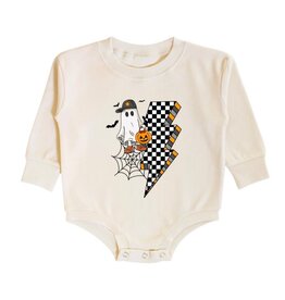 Sweet Wink Sweet Wink- Checker Ghost L/S Natural Romper