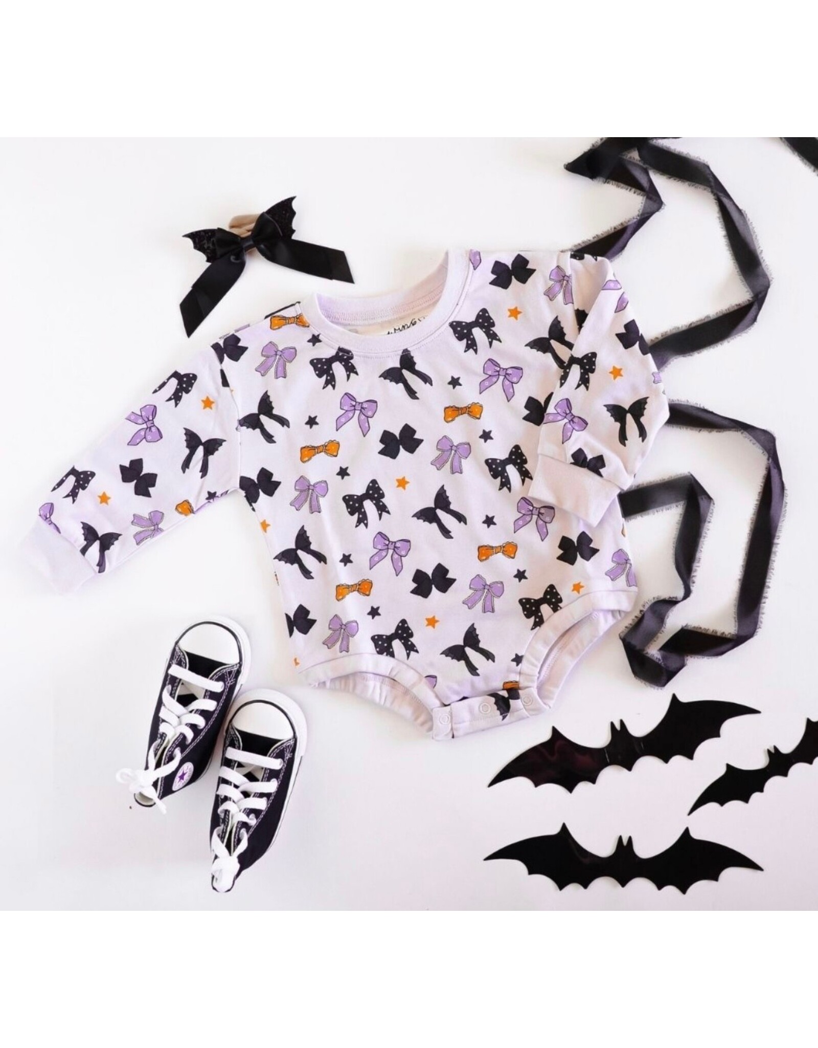 Sweet Wink Sweet Wink- Spooky Bows L/S Lavender Romper