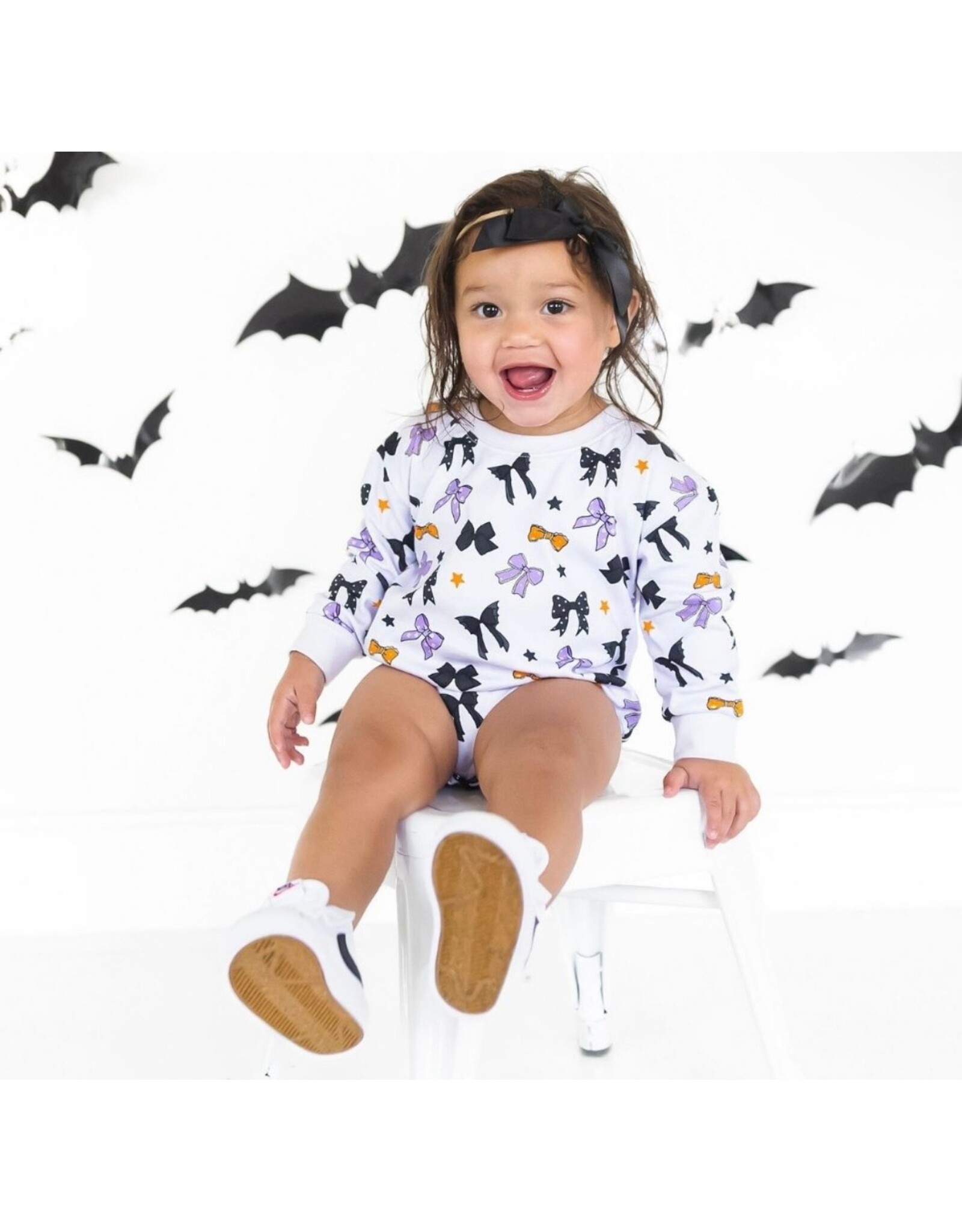 Sweet Wink Sweet Wink- Spooky Bows L/S Lavender Romper