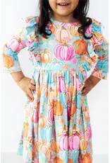 Mila & Rose Mila & Rose- Preppy Pumpkin 3/4 Sleeve Ruffle Twirl Dress