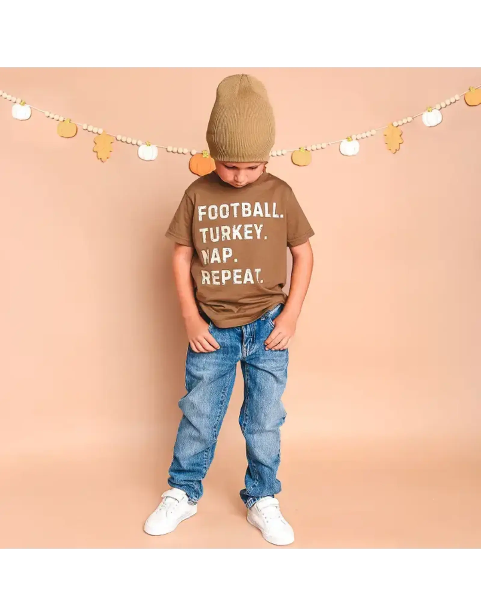 Sweet Wink Sweet Wink- Football Turkey Nap Repeat Thanksgiving S/S T-Shirt: Mocha