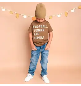 Sweet Wink Sweet Wink- Football Turkey Nap Repeat Thanksgiving S/S T-Shirt: Mocha