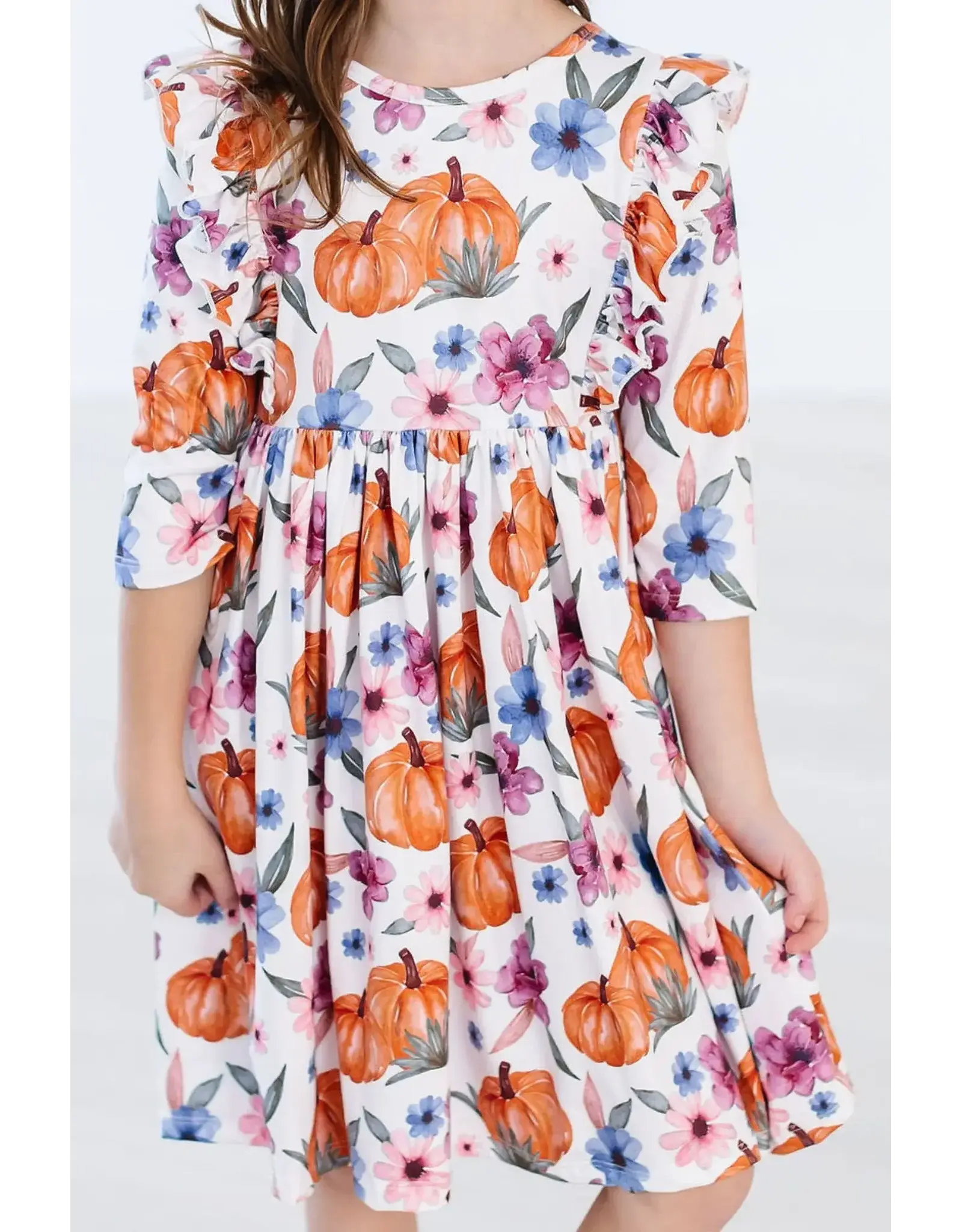 Mila & Rose Mila & Rose- Hey Pumpkin  L/S Ruffle Twirl Dress