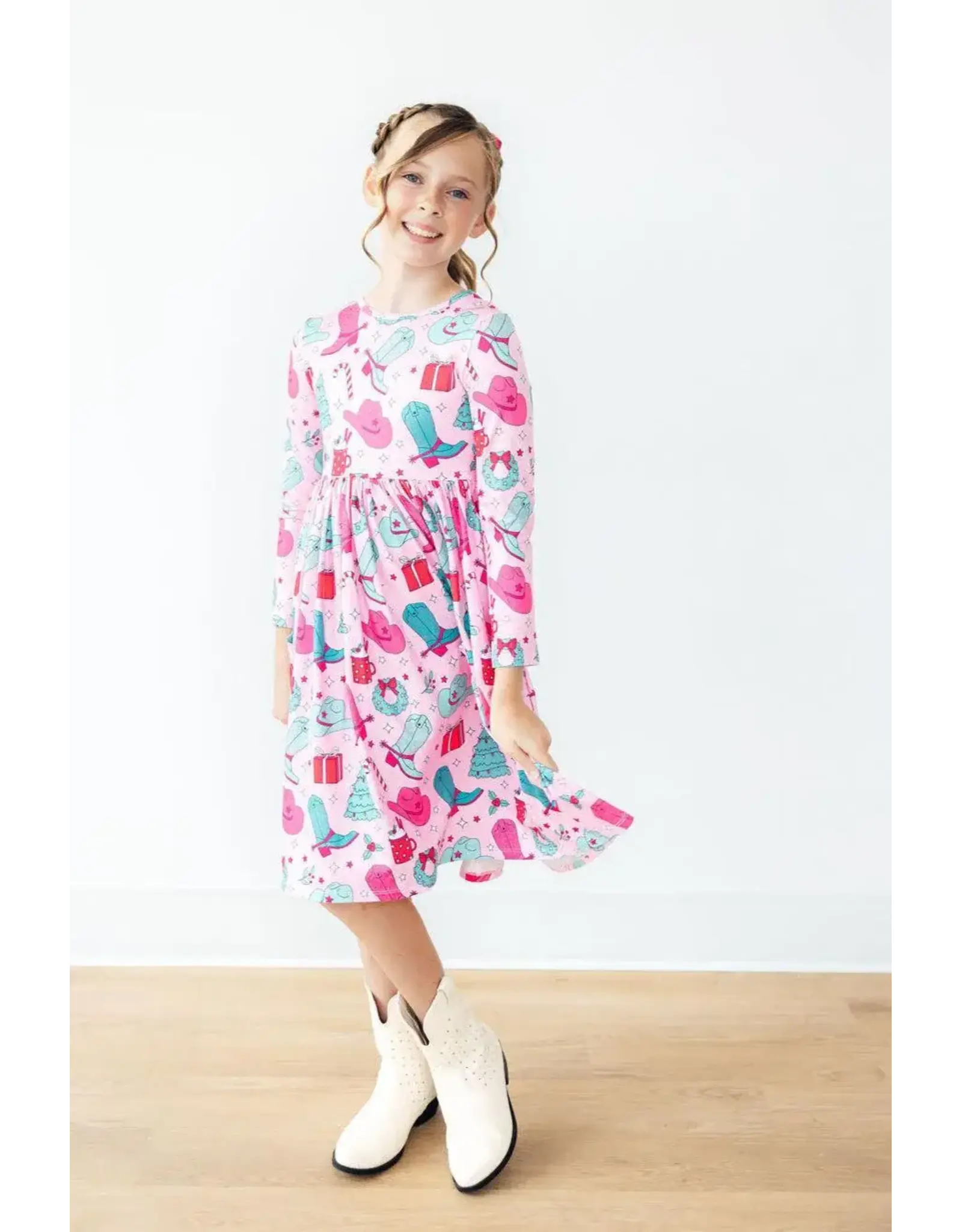 Mila & Rose Mila & Rose- Christmas Cowgirl L/S Pocket Twirl Dress