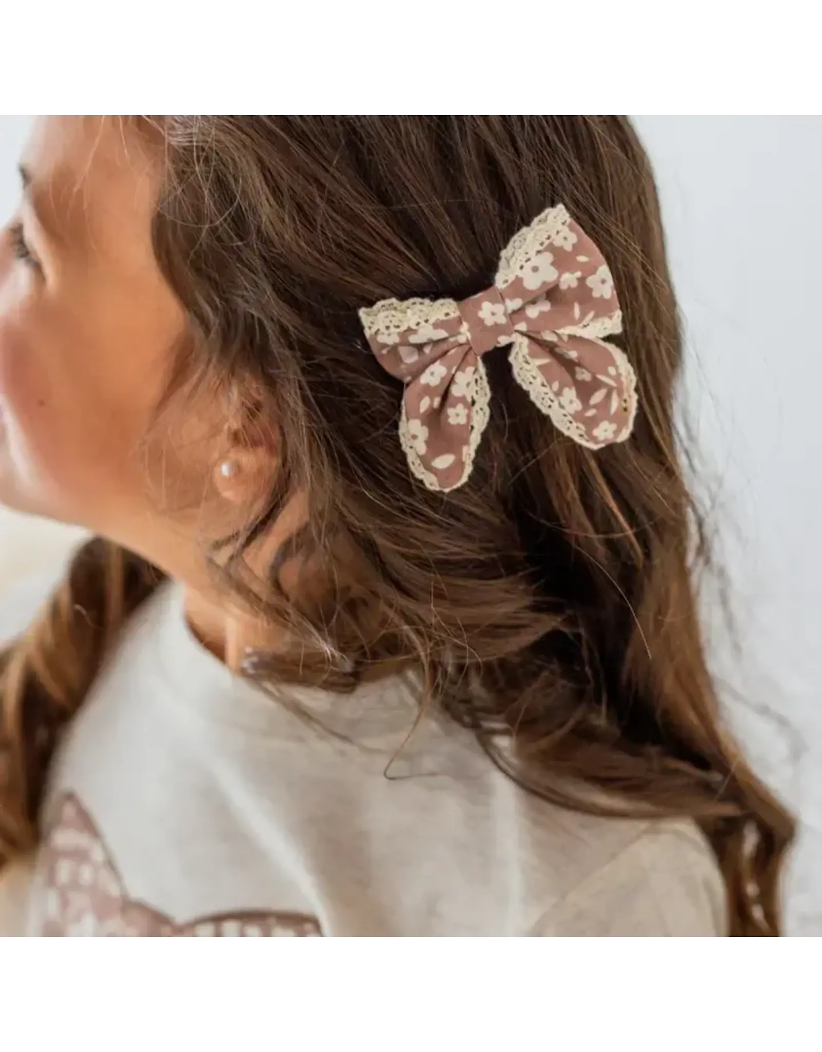 Sweet Wink Sweet Wink-  Mocha Floral Lace Bow Clip Set