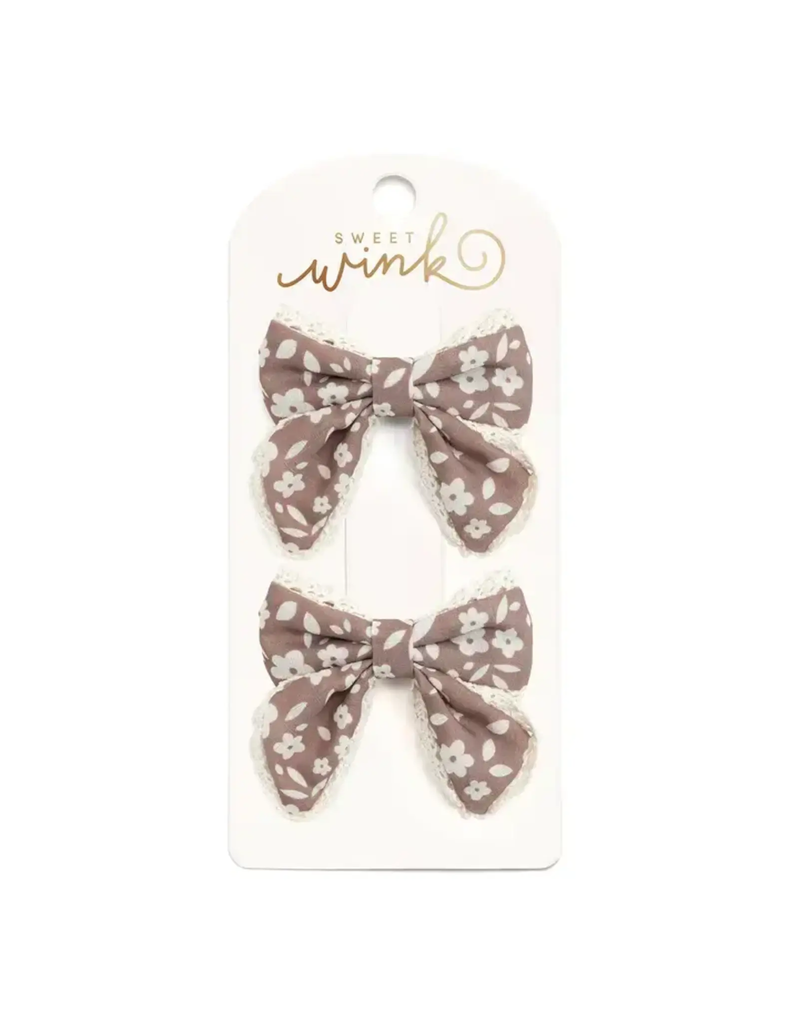 Sweet Wink Sweet Wink-  Mocha Floral Lace Bow Clip Set
