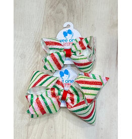 Wee Ones- Red, White & Green Stripe Sequin Bow