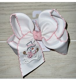 Beyond Creations Beyond Creations- Light Pink Scarf Snowman Crochet Edge 5.5" Knot Bow