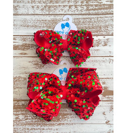Wee Ones- Red & Green Velvet Sequin Layered Bow