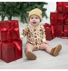 Sweet Wink Sweet Wink- Cabin Chrismas L/S Romper: Natural