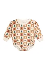 Sweet Wink Sweet Wink- Cabin Chrismas L/S Romper: Natural