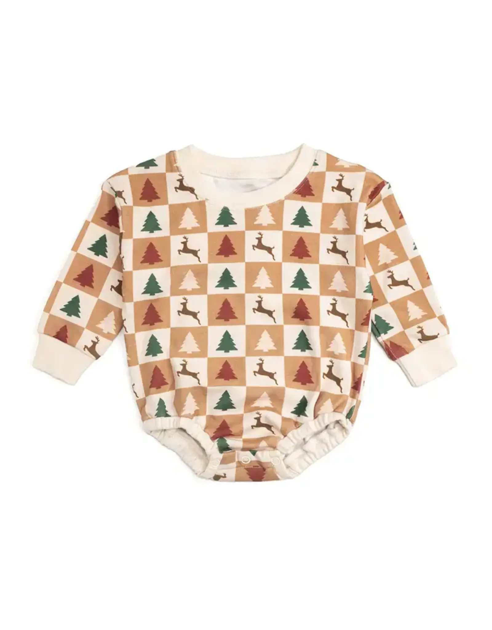 Sweet Wink Sweet Wink- Cabin Chrismas L/S Romper: Natural