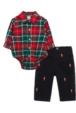 Little Me Little Me- Merry Plaid Pants Set